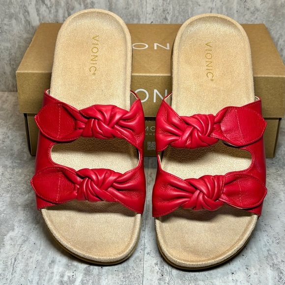 Vionic Elara Red Adjustable Slides Sandals 8.5M Arch Support Orig $129 - Picture 2 of 10